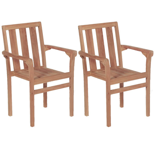 Stacking Garden Chairs 2 Pcs Solid Teak Wood