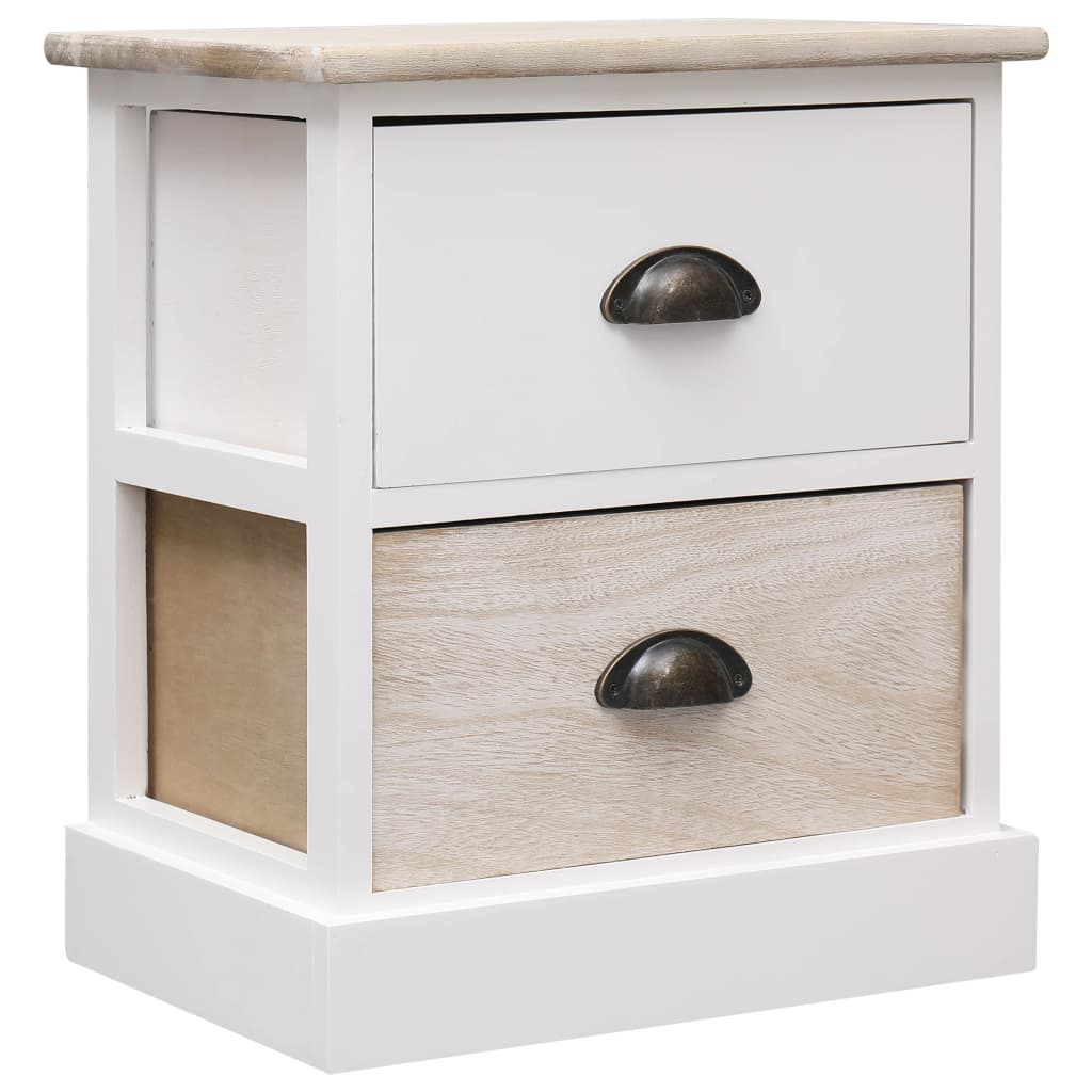 Nightstands 2 Pcs White And Natural 38X28X45 Cm Paulownia Wood