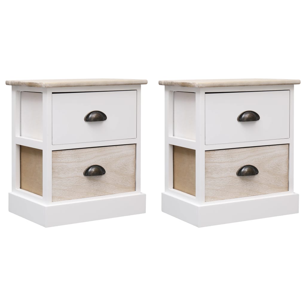 Nightstands 2 Pcs White And Natural 38X28X45 Cm Paulownia Wood