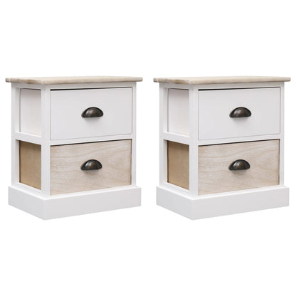 Nightstands 2 Pcs White And Natural 38X28X45 Cm Paulownia Wood