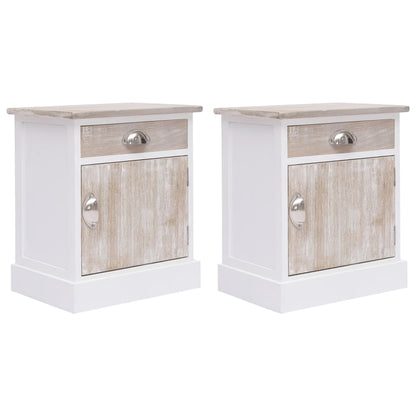 Nightstands 2 Pcs White And Natural 38X28X45 Cm Paulownia Wood