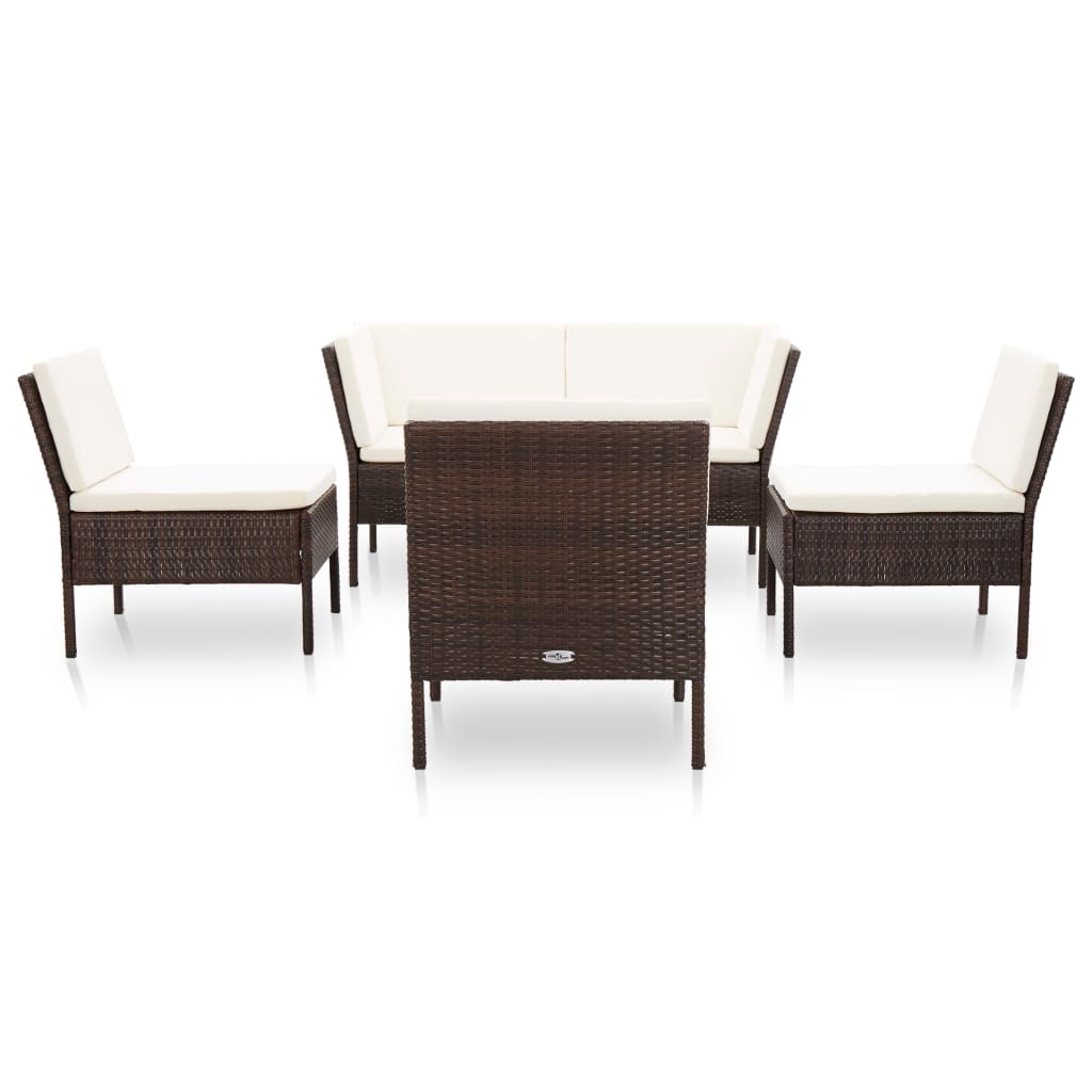 6 Piece Garden Lounge Set With Cushions Poly Rattan