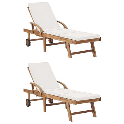 Sun Loungers With Cushions 2 Pcs Solid Teak Wood