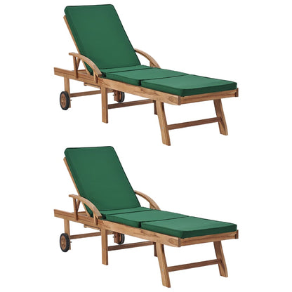 Sun Loungers With Cushions 2 Pcs Solid Teak Wood