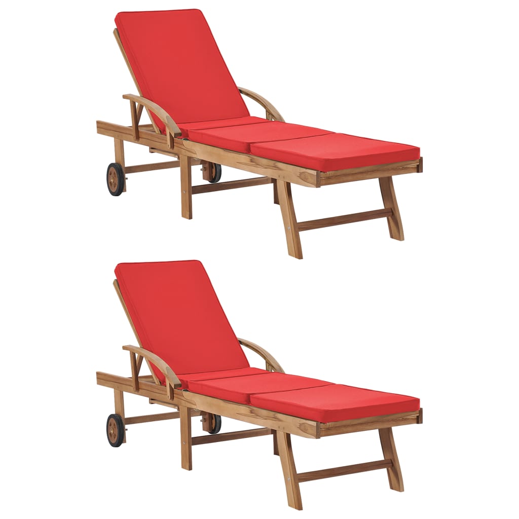 Sun Loungers With Cushions 2 Pcs Solid Teak Wood
