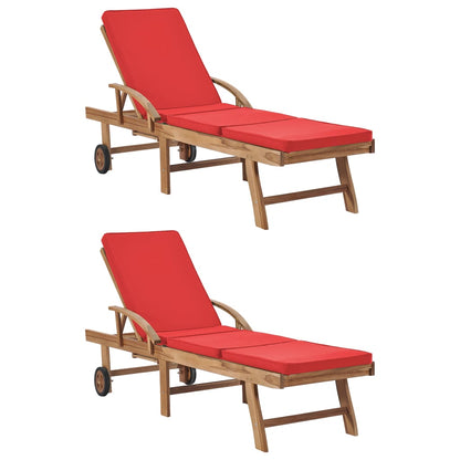 Sun Loungers With Cushions 2 Pcs Solid Teak Wood