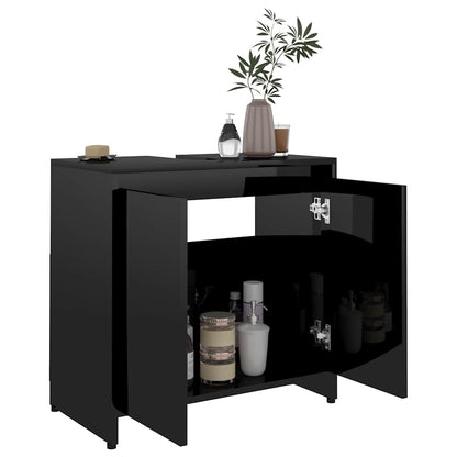 Bathroom Cabinet High Gloss Black 60X33X61 Cm Engineered Wood