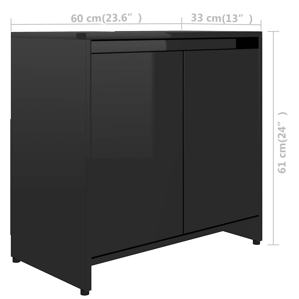 Bathroom Cabinet High Gloss Black 60X33X61 Cm Engineered Wood