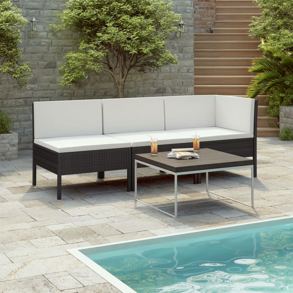 3 Piece Garden Lounge Set With Cushions Poly Rattan