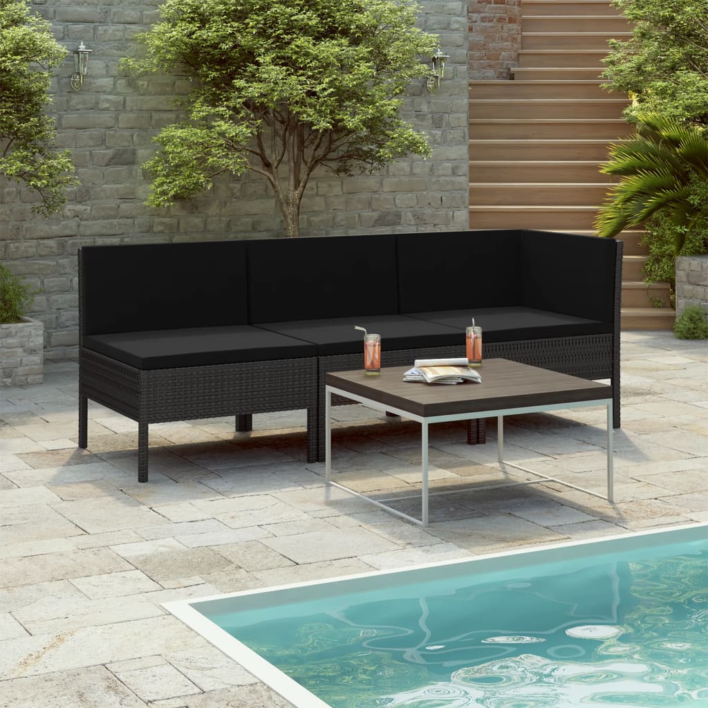 3 Piece Garden Lounge Set With Cushions Poly Rattan