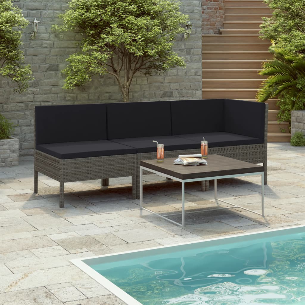 3 Piece Garden Lounge Set With Cushions Poly Rattan