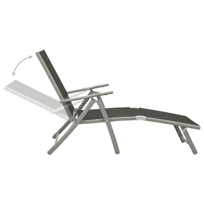 Folding Sun Lounger Textilene And Aluminium Black And Silver