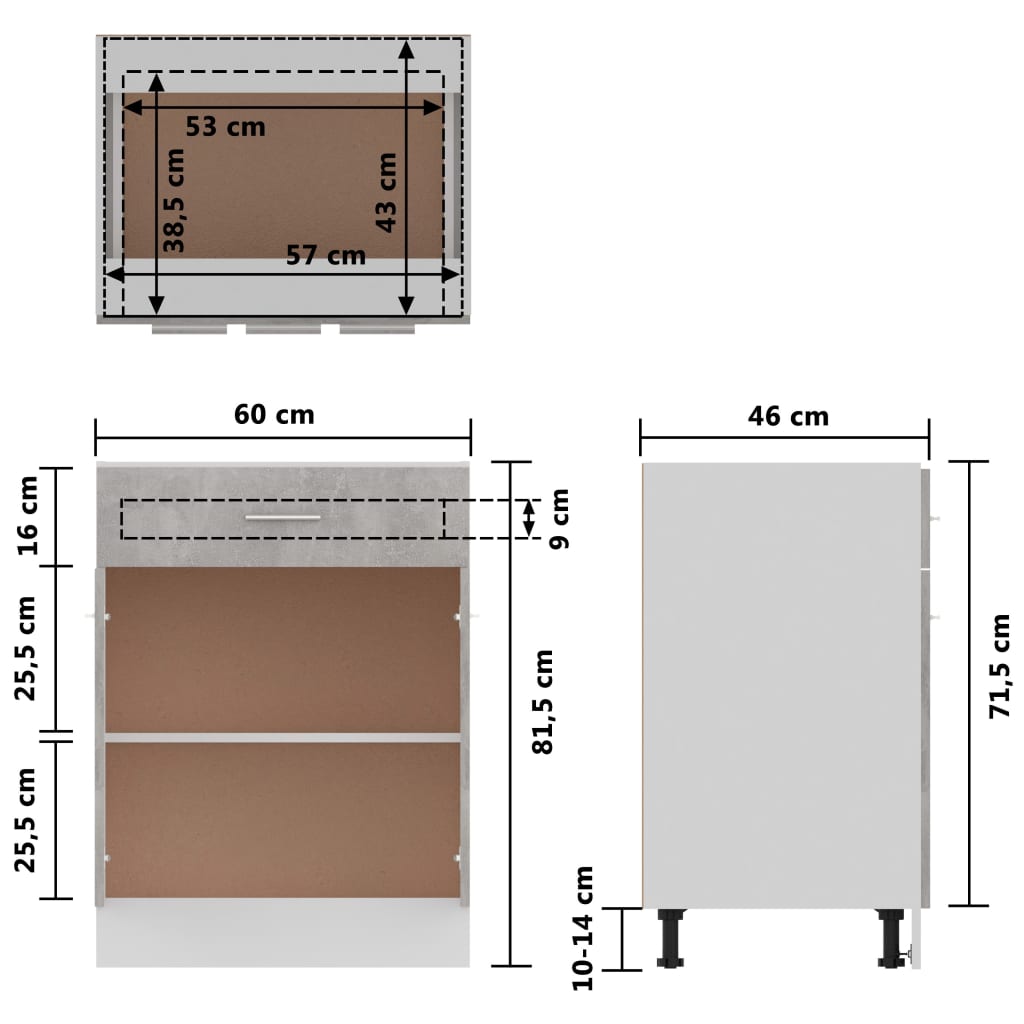 Drawer Bottom Cabinet 60X46X81.5 Cm Engineered Wood