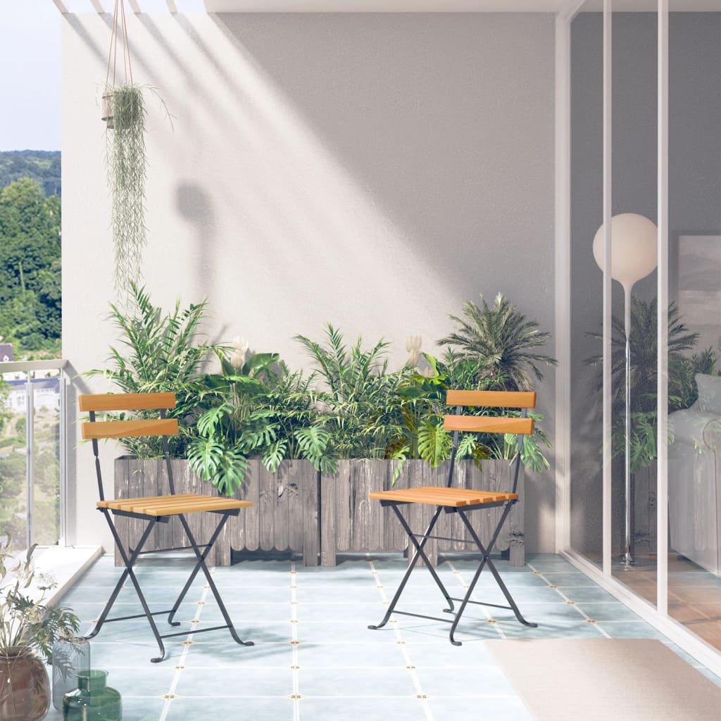 Folding Bistro Chairs 8 Pcs Solid Wood Acacia And Steel