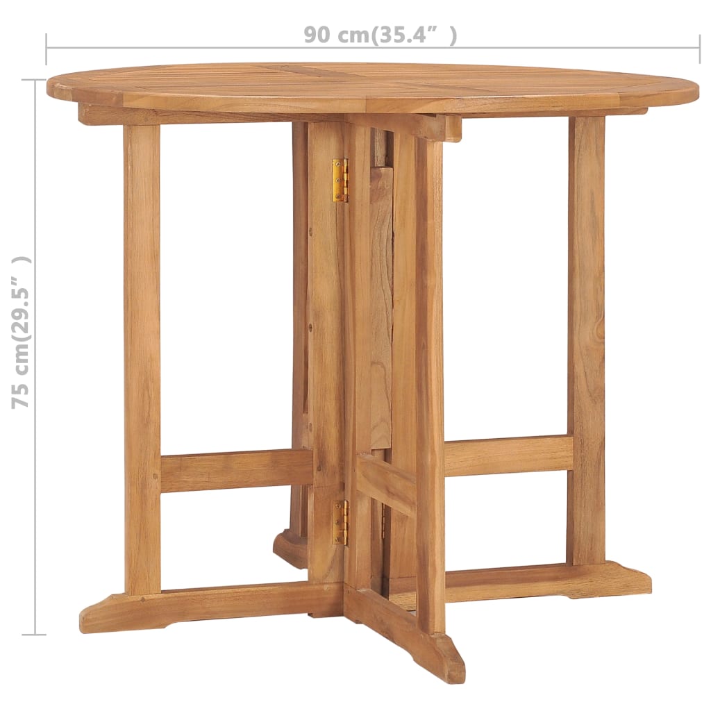 Folding Garden Dining Table Ø90X75 Cm Solid Teak Wood