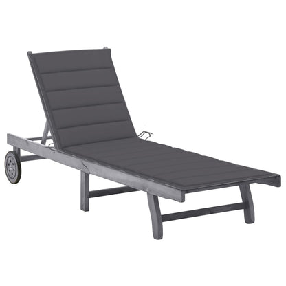 2-Person Garden Sun Lounger With Cushion Grey Solid Acacia Wood