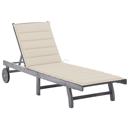 2-Person Garden Sun Lounger With Cushion Grey Solid Acacia Wood