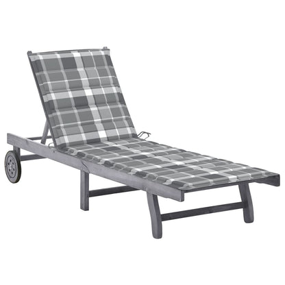 2-Person Garden Sun Lounger With Cushion Grey Solid Acacia Wood