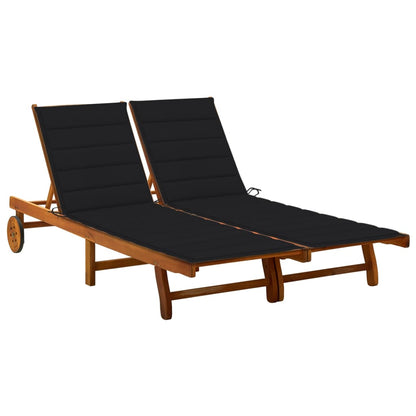 2-Person Garden Sun Lounger With Cushions Solid Acacia Wood