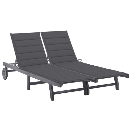 2-Person Garden Sun Lounger With Cushion Grey Solid Acacia Wood