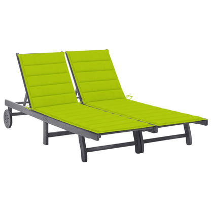 2-Person Garden Sun Lounger With Cushion Grey Solid Acacia Wood