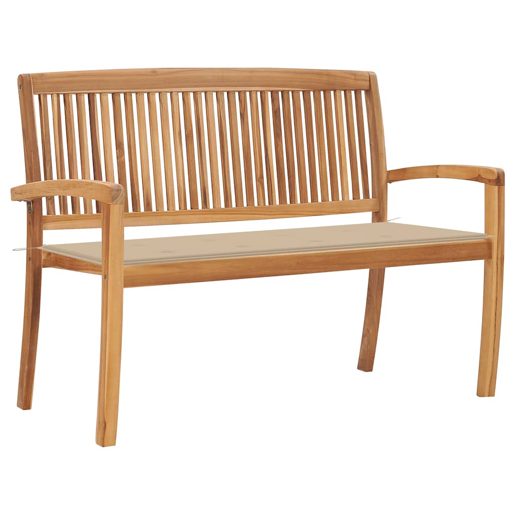 Stacking Garden Bench With Cushion 159 Cm Solid Teak Wood