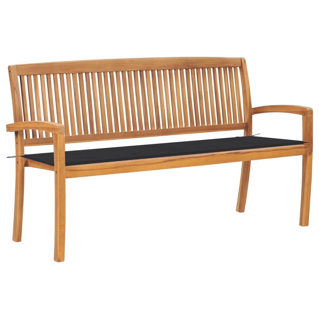 Stacking Garden Bench With Cushion 159 Cm Solid Teak Wood