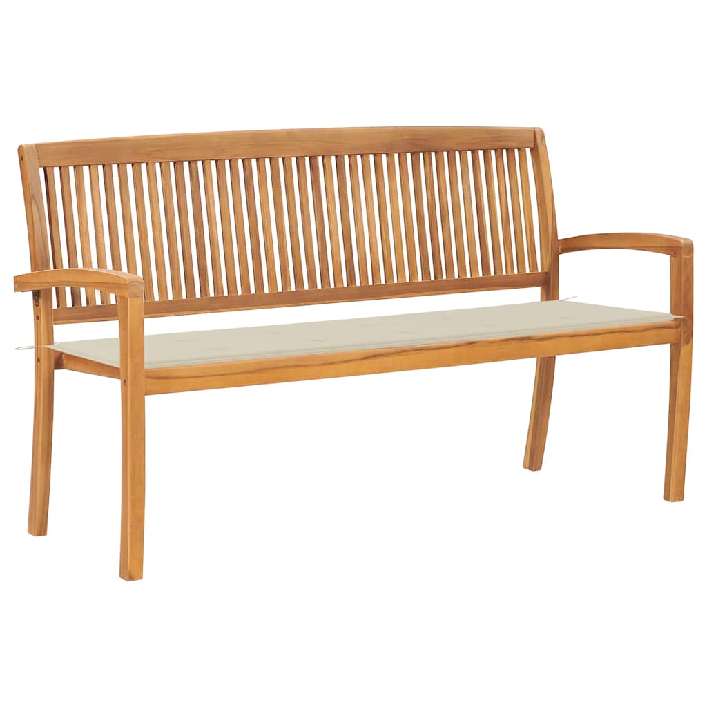 Stacking Garden Bench With Cushion 159 Cm Solid Teak Wood