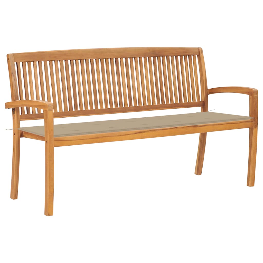 Stacking Garden Bench With Cushion 159 Cm Solid Teak Wood