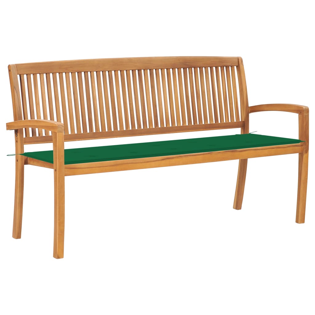 Stacking Garden Bench With Cushion 159 Cm Solid Teak Wood
