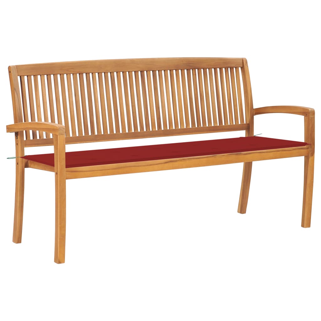 Stacking Garden Bench With Cushion 159 Cm Solid Teak Wood