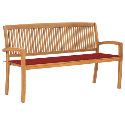 Stacking Garden Bench With Cushion 159 Cm Solid Teak Wood