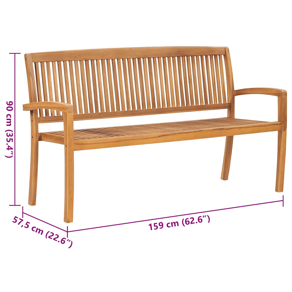 Stacking Garden Bench With Cushion 159 Cm Solid Teak Wood