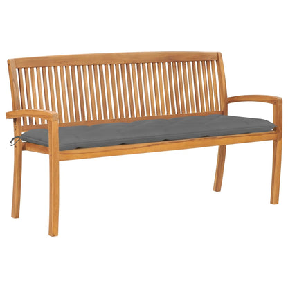 Stacking Garden Bench With Cushion 159 Cm Solid Teak Wood