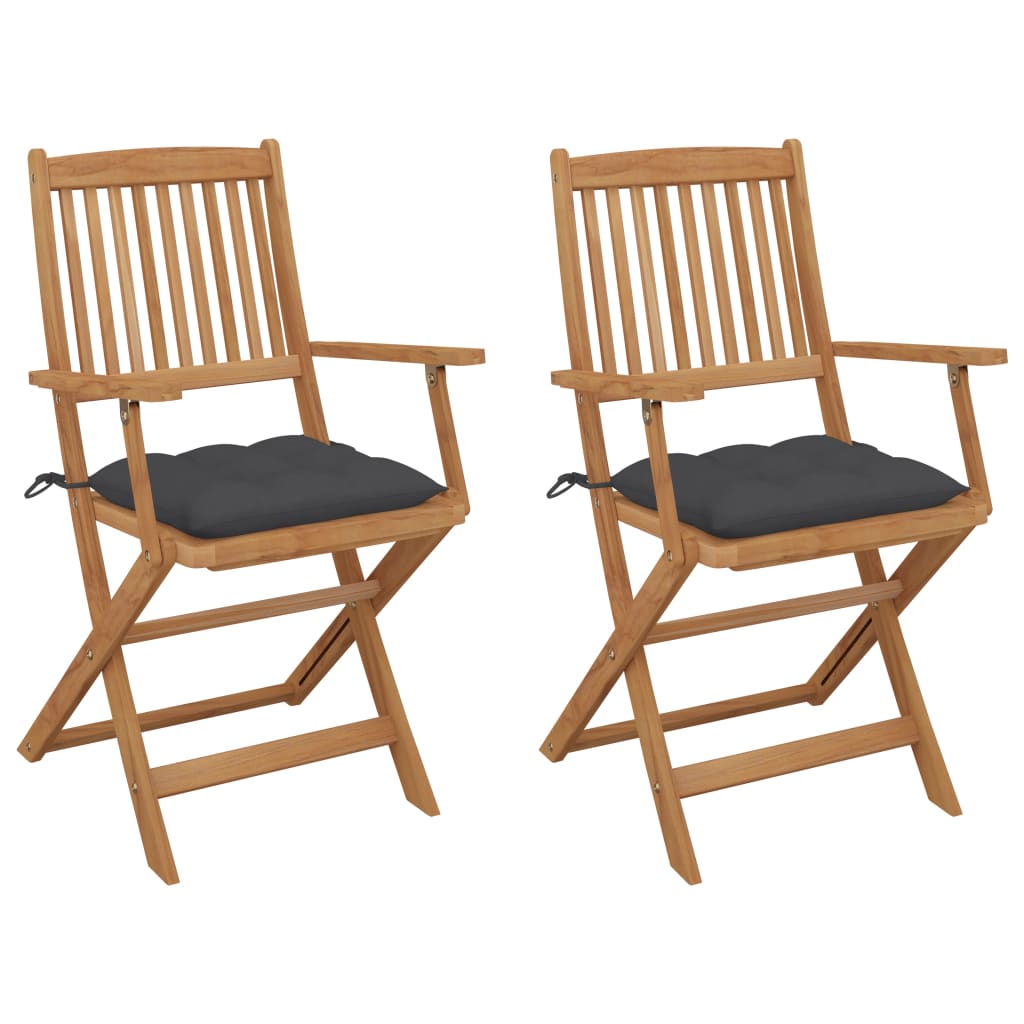Folding Garden Chairs 4 Pcs With Cushions Solid Wood Acacia