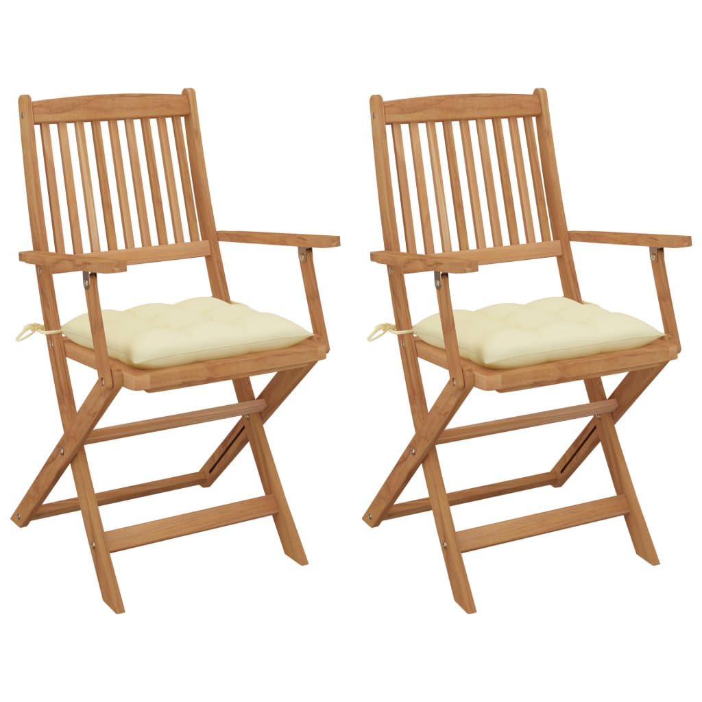 Folding Garden Chairs 4 Pcs With Cushions Solid Wood Acacia
