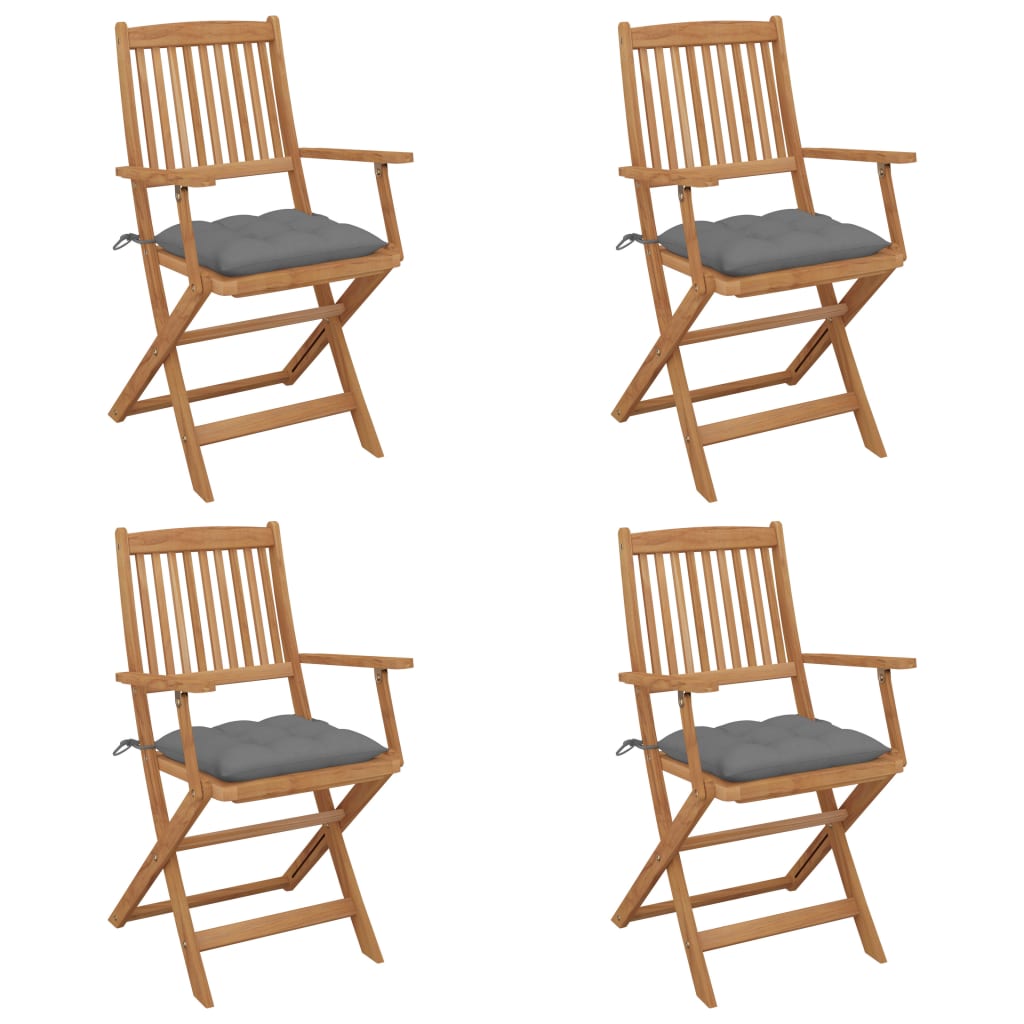 Folding Garden Chairs 4 Pcs With Cushions Solid Wood Acacia
