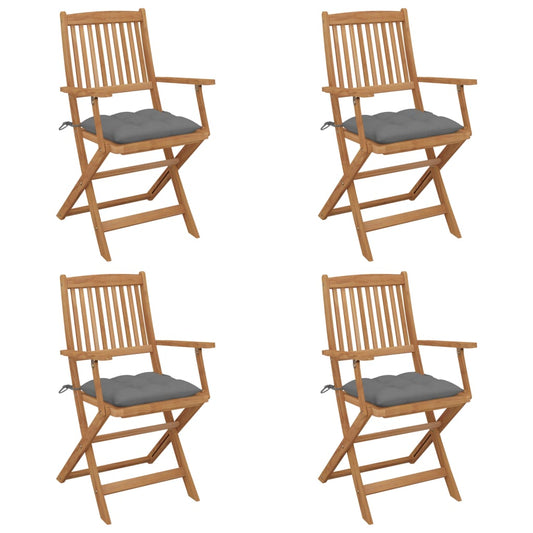 Folding Garden Chairs 4 Pcs With Cushions Solid Wood Acacia