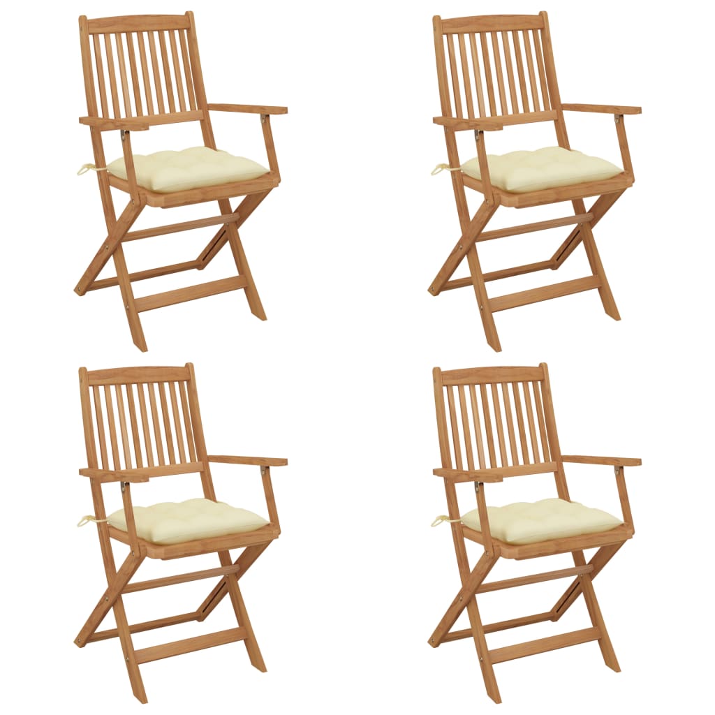 Folding Garden Chairs 4 Pcs With Cushions Solid Wood Acacia