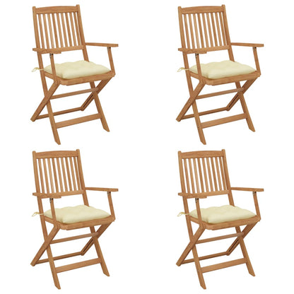 Folding Garden Chairs 4 Pcs With Cushions Solid Wood Acacia