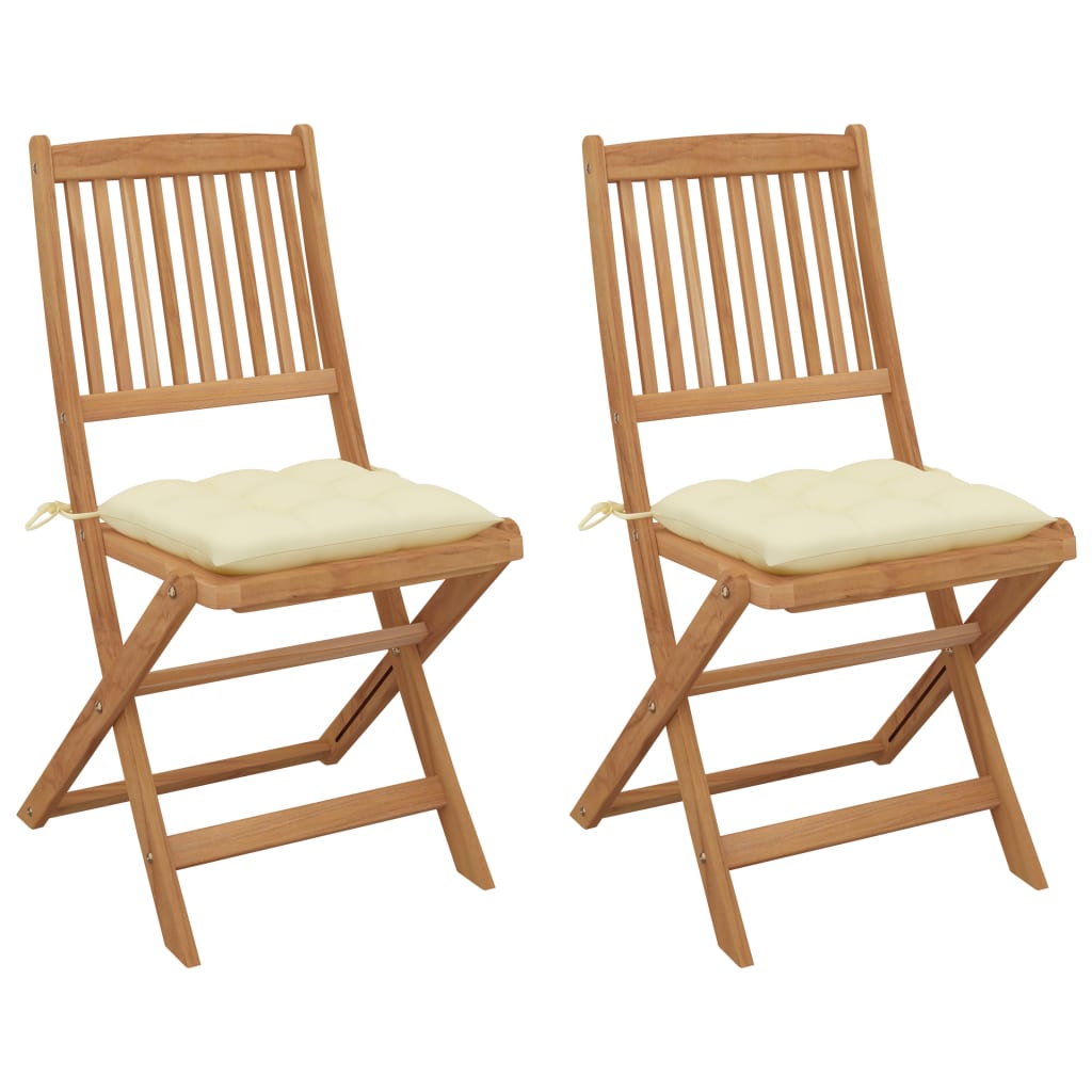 Folding Garden Chairs 4 Pcs With Cushions Solid Wood Acacia