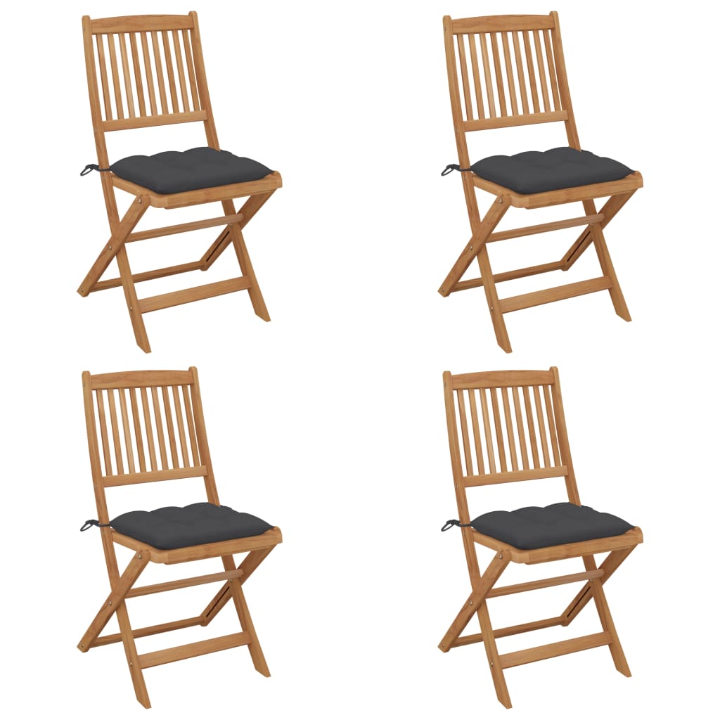 Folding Garden Chairs 4 Pcs With Cushions Solid Wood Acacia