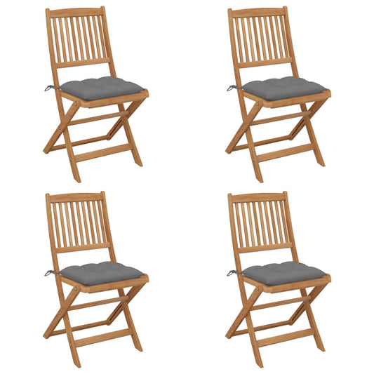 Folding Garden Chairs 4 Pcs With Cushions Solid Wood Acacia