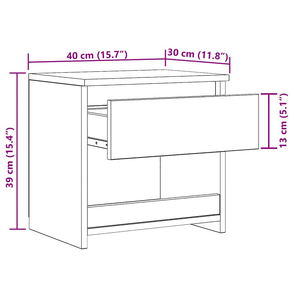 Bedside Cabinet 40X30X39 Cm Engineered Wood