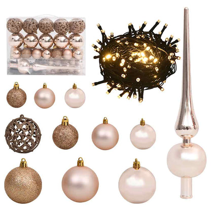 61 Piece Christmas Ball Set With Peak And 150 Leds Gold&Bronze