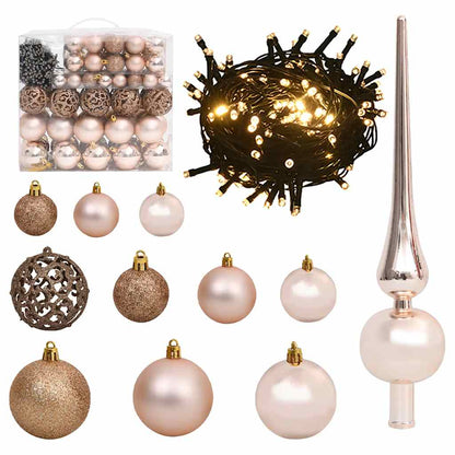 61 Piece Christmas Ball Set With Peak And 150 Leds Gold&Bronze