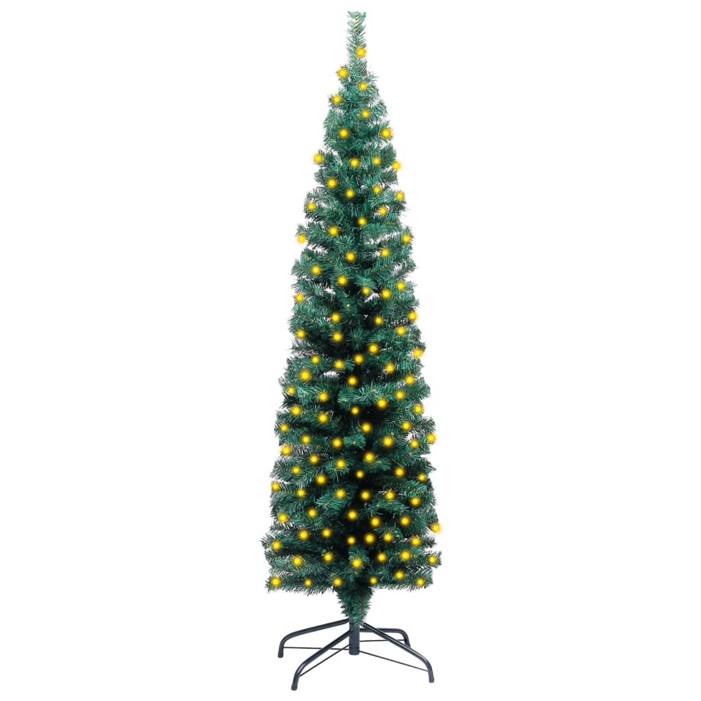 Slim Artificial Pre-Lit Christmas Tree With Ball Set Green