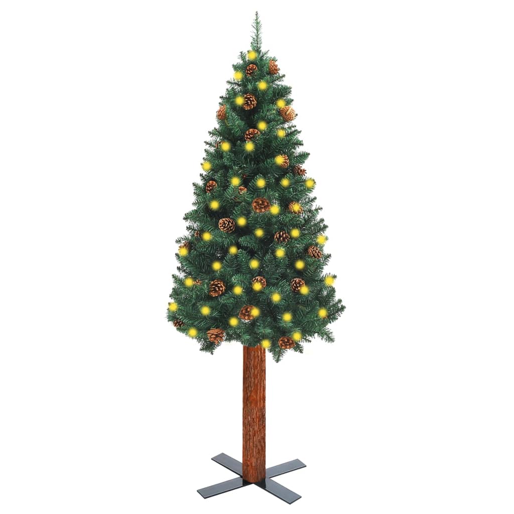 Slim Pre-Lit Christmas Tree With Real Wood&White Snow Green 180 Cm