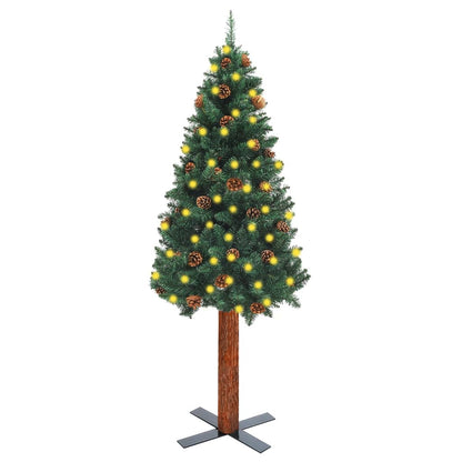 Slim Pre-Lit Christmas Tree With Real Wood&White Snow Green 180 Cm