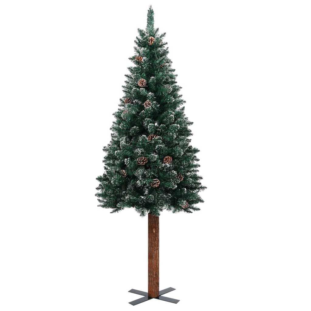 Slim Pre-Lit Christmas Tree With Real Wood&White Snow Green 180 Cm